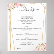 Cartel de Bebidas de Bodas con Rosas Florales