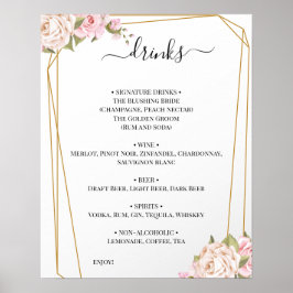 Póster Cartel de Bebidas de Bodas con Rosas Florales