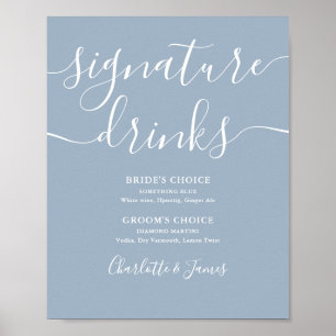 Póster Cartel de Bebidas de Firma de Boda de Escritura Az