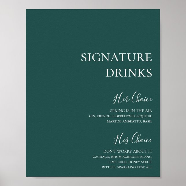 Póster Cartel de Bebidas de Firma Verde Oscuro (Frente)