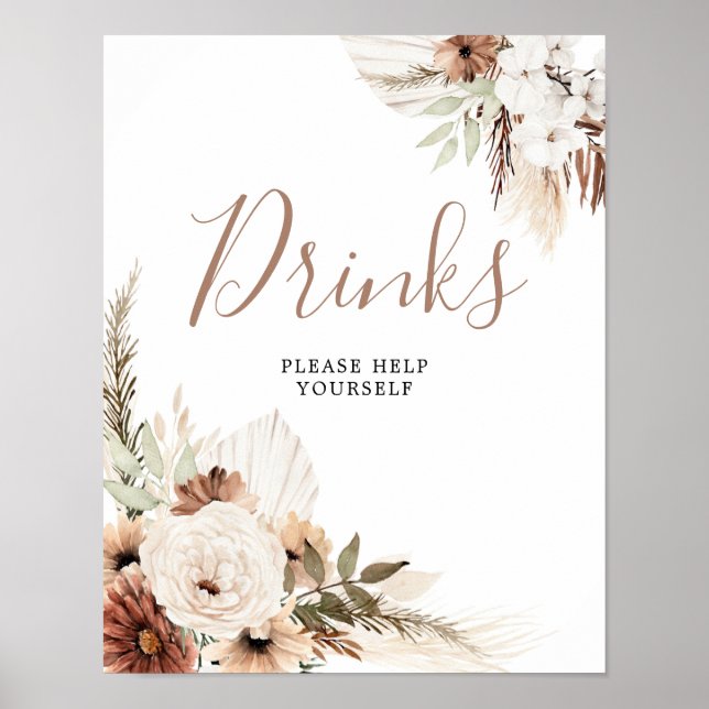 Póster Cartel de Bebidas de Pampas Hierba Beige Elegante  (Frente)