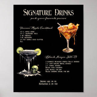Póster Cartel de bebidas emblemáticas para boda gótica ca