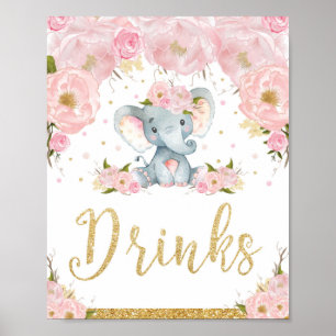 Póster Cartel de bebidas para baby shower de elefante flo