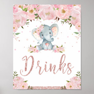 Póster Cartel de Bebidas para Baby Shower de Elefante Flo
