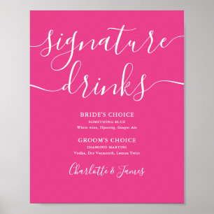 Póster Cartel de Bebidas Signature de Boda Rosa Caliente 