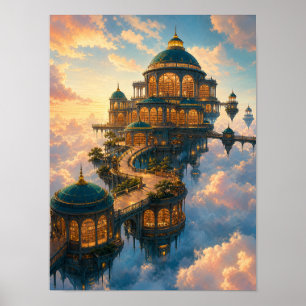 Póster Cartel de Biblioteca Flotante Sobre Nubes 12x16