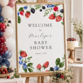Póster Cartel de Bienvenida a Baby Shower Berry Sweet Ber