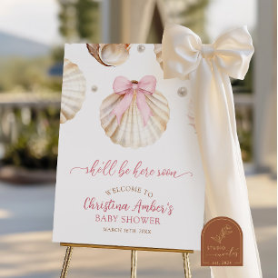 Póster Cartel de bienvenida a baby shower de niña con laz