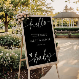 Póster Cartel de bienvenida a baby shower negro con letra