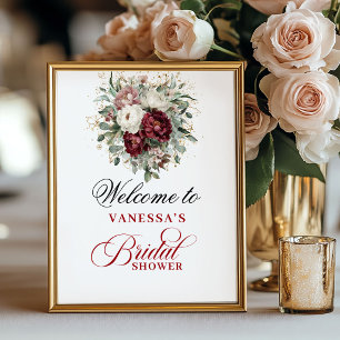 Póster Cartel de Bienvenida a Boda Opulento Rosado Burgun