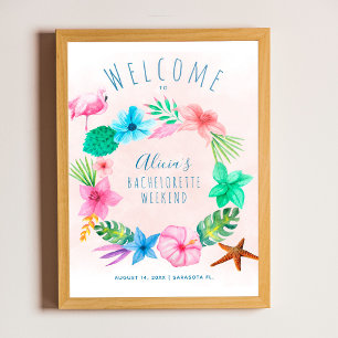 Póster Cartel de bienvenida a despedida de soltera en pla