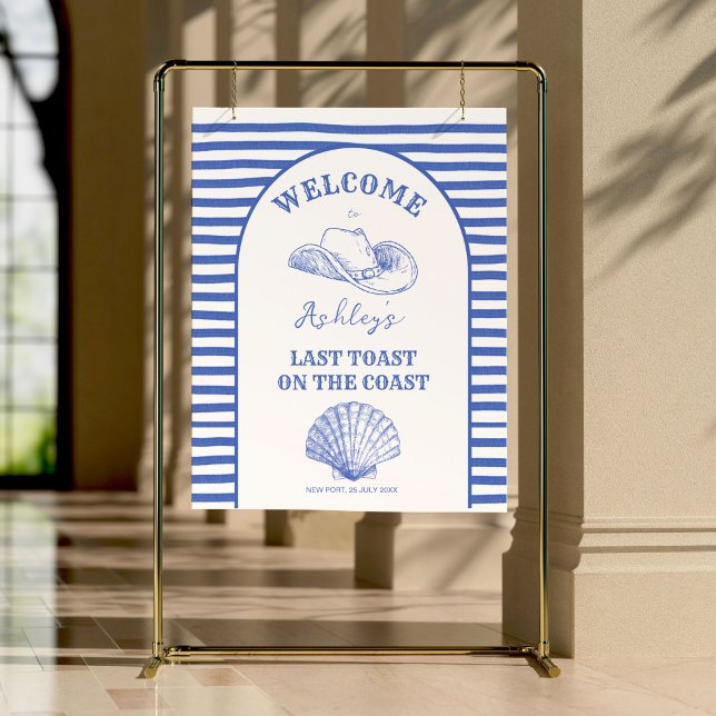 Póster Cartel de bienvenida a la bachelorette de la vaque (Coastal cowgirl bachelorette party welcome sign poster template digital download dusty blue seashell)