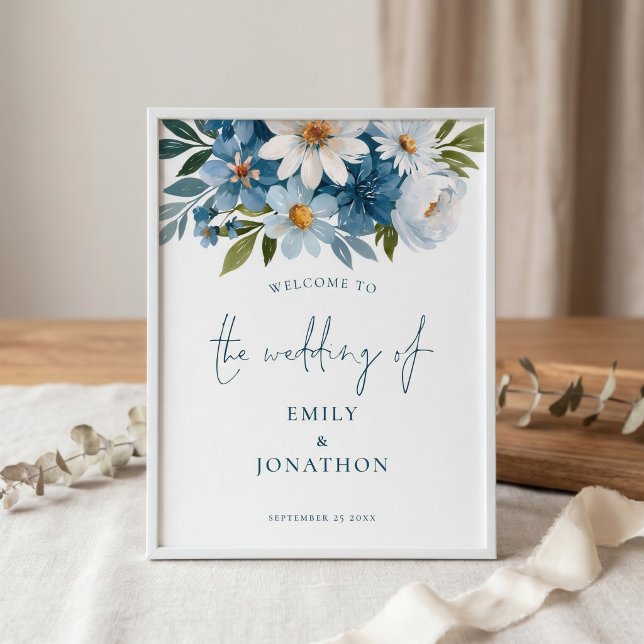 Póster Cartel de bienvenida a la boda con flores azules i (Subido por el creador)