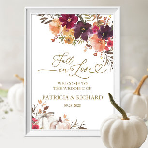 Póster Cartel de bienvenida a la boda floral de calabaza