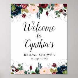 Póster cartel de bienvenida a la ducha nupcial con flores