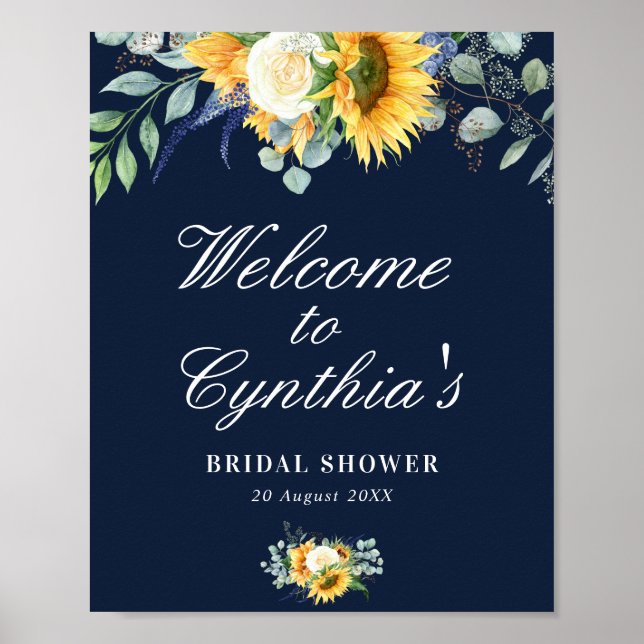 Póster cartel de bienvenida a la ducha nupcial de girasol (Frente)