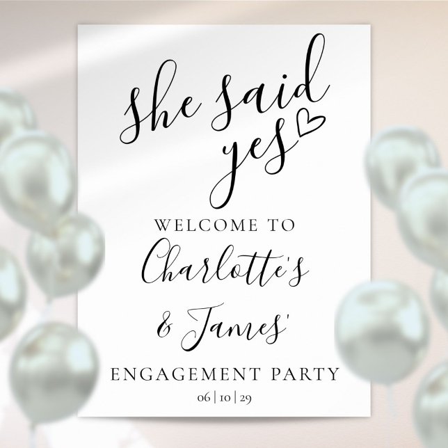 Póster Cartel de bienvenida a la fiesta de compromiso Ell (She Said Yes Engagement Party Welcome Sign)