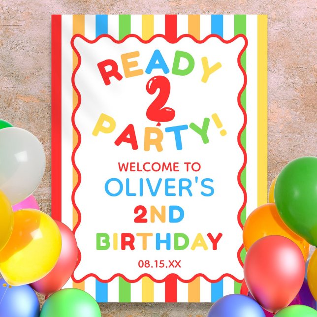 Póster Cartel de Bienvenida a la Fiesta de Cumpleaños 2 L (Ready Two Party 2nd Birthday Fun Welcome Sign)