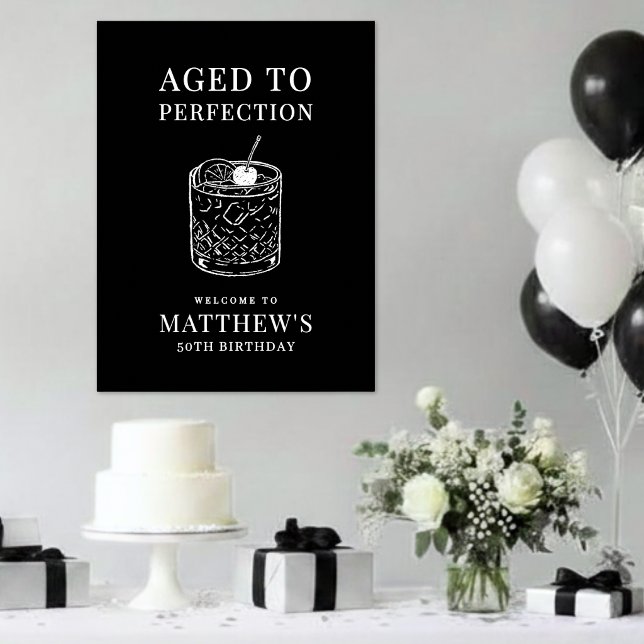 Póster Cartel de Bienvenida a la Fiesta de Cumpleaños Env (Aged To Perfection Birthday Party Welcome Sign )