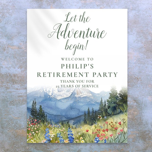 Póster Cartel de bienvenida a la fiesta de jubilación de  (Adventure Mountain Retirement Party Welcome Sign)