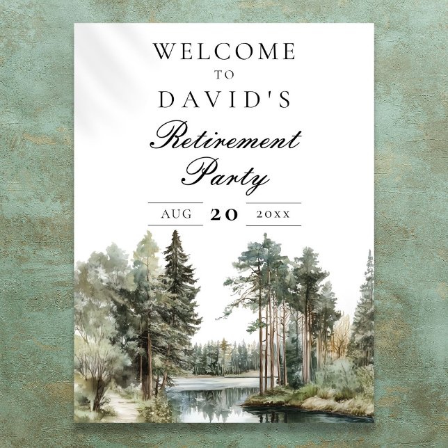 Póster Cartel de bienvenida a la fiesta de jubilación del (Rustic Lake Forest Retirement Party Welcome Sign)