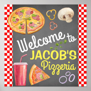 Póster Cartel de bienvenida a la fiesta de pizza