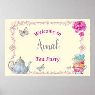 Póster Cartel de bienvenida a la fiesta del té con acuare