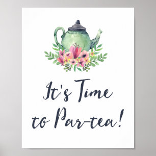 Póster Cartel de bienvenida a la fiesta del té con acuare