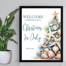 Póster Cartel de Bienvenida a la Navidad en la Playa es J