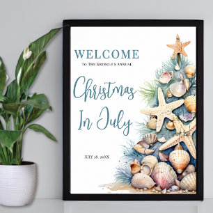 Póster Cartel de Bienvenida a la Navidad en la Playa es J