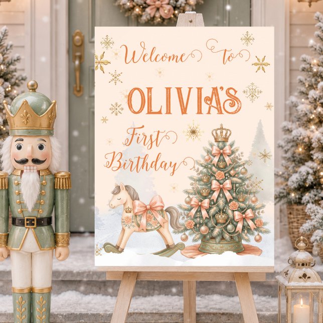 Póster Cartel de bienvenida al 1er cumpleaños de Cascanue (Nutcracker Sugar Plum Christmas Welcome Sign)