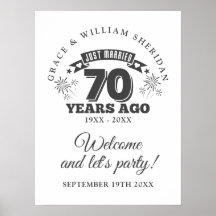 Cartel de bienvenida al 70° aniversario del Boda r