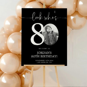 Póster Cartel de Bienvenida al 80 Cumpleaños Negro   Mira