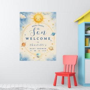 Póster Cartel de Bienvenida al Baby Shower del Hijo Aquí 