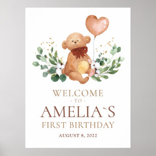 Póster Cartel de bienvenida al bebé con oso de peluche ve