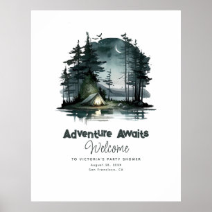 Póster Cartel de bienvenida al campamento nocturno de ave