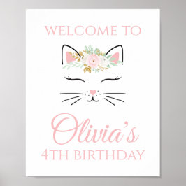 Póster Cartel de bienvenida al cumpleaños del gatito con 