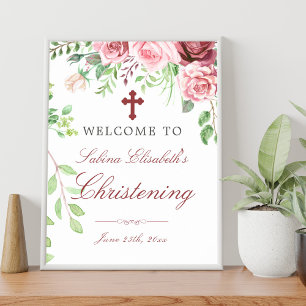 Póster Cartel de bienvenida al jardín de rosas acuarela p