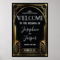 Cartel de bienvenida Art Déco de los años 20 negro