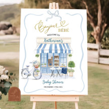 Cartel de bienvenida azul de la cafetería parisina