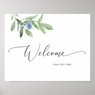Póster Cartel de bienvenida azul para boda o ducha