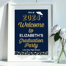 Póster Cartel de bienvenida azul para fiesta de graduació