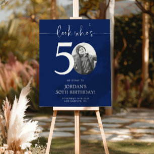 Póster Cartel de bienvenida azul por 50 cumpleaños   Mira
