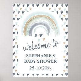 Póster Cartel de bienvenida Baby Shower Azul Boho Arcoíri