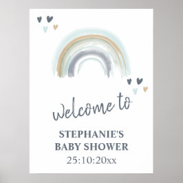 Póster Cartel de bienvenida Baby Shower Azul Boho Arcoíri