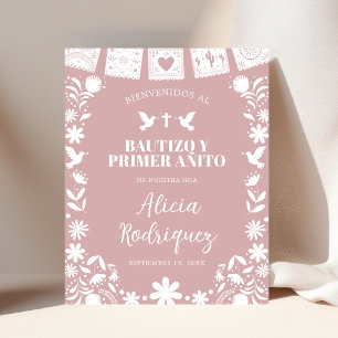 Póster Cartel de Bienvenida BAUTIZO Rosa Cielito Lindo