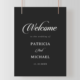 Póster Cartel de bienvenida clásico de boda en blanco y n