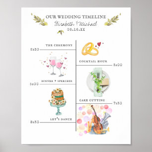 Póster Cartel de bienvenida con itinerario de boda