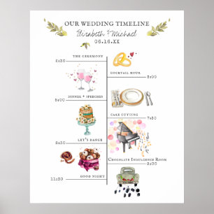 Póster Cartel de bienvenida con itinerario de boda