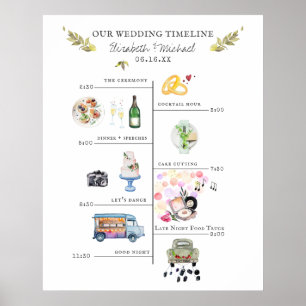 Póster Cartel de bienvenida con itinerario de boda